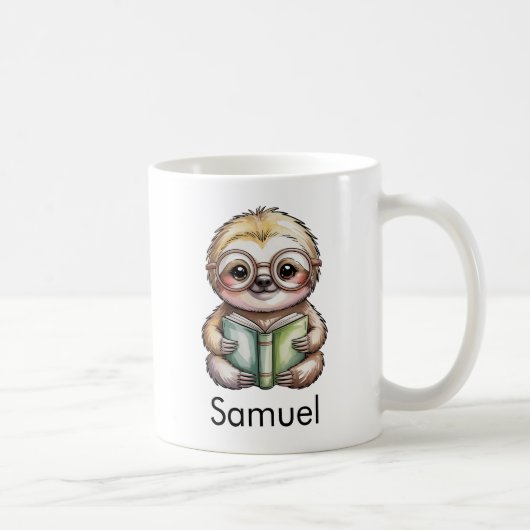 Cute Sloth Reading a Book Custom Koffiemok (Rechts)