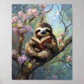 Cute Sloth Reading a Book Poster (Voorkant)