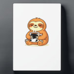 Cute Sloth Relaxing with Hot Coffee Premium T-Shir Fotoplaat<br><div class="desc">Cute Sloth Relaxing with Hot Coffee Premium T-Shirt</div>