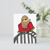 Cute Sloth Riding Roller Onderzetter Cartoon Briefkaart (Staand voorkant)