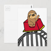 Cute Sloth Riding Roller Onderzetter Cartoon Briefkaart (Voorkant / Achterkant)