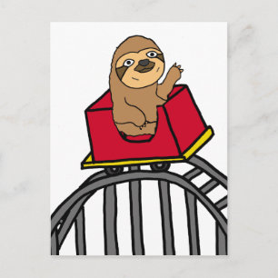 Cute Sloth Riding Roller Onderzetter Cartoon Briefkaart