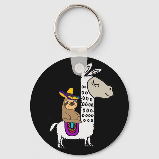 Cute Sloth Riding White Llama Sleutelhanger (Voorkant)