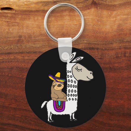 Cute Sloth Riding White Llama Sleutelhanger (Voorkant)