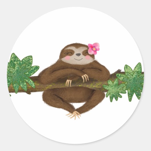 Cute sloth round stickers (Voorkant)