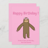 Cute sloth roze blije verjaardagskaart (Voorkant / Achterkant)