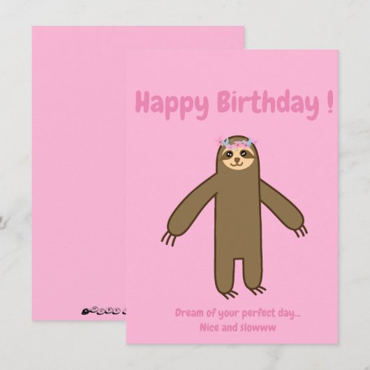 Cute sloth roze blije verjaardagskaart (Voorkant / Achterkant)
