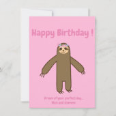 Cute sloth roze blije verjaardagskaart (Voorkant)