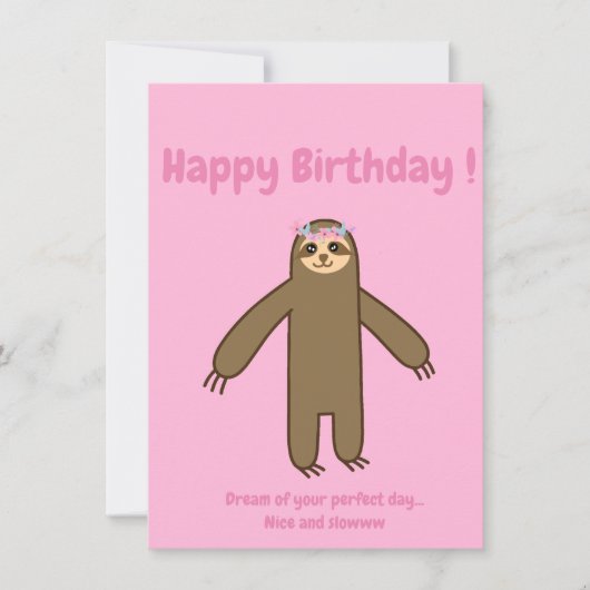 Cute sloth roze blije verjaardagskaart (Voorkant)