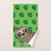 Cute Sloth Safari Green Cartoon Oerwoud Name Bad Handdoek (Handdoek)