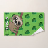 Cute Sloth Safari Green Cartoon Oerwoud Name Bad Handdoek (Handdoek)