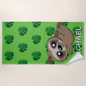 Cute Sloth Safari Green Cartoon Oerwoud Name Strandlaken (Voorkant)