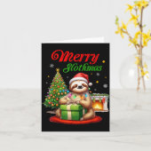 Cute Sloth Santa Christmas Merry Slothmas Slo Ho H Kaart (Gele Bloem)