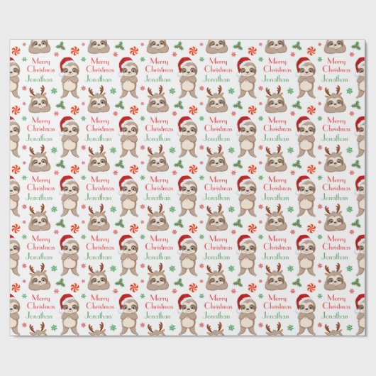 Cute Sloth Santa Hat Holidays Christmas Cadeaupapier (Vlak)