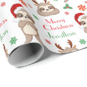 Cute Sloth Santa Hat Holidays Christmas Cadeaupapier (Rol Hoek)