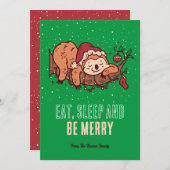 Cute Sloth Santa Sleep Snow Winter Merry Kerstmis Feestdagenkaart (Voorkant / Achterkant)