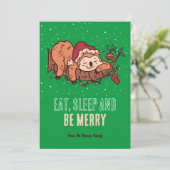 Cute Sloth Santa Sleep Snow Winter Merry Kerstmis Feestdagenkaart (Staand voorkant)