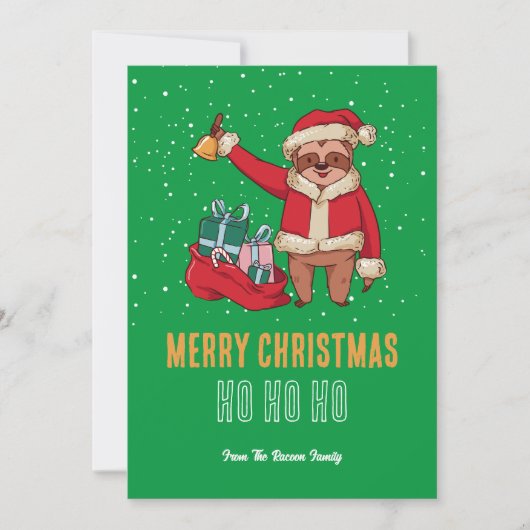 Cute Sloth Santa Snow Winter Merry Kerstmis Feestdagenkaart (Voorkant)