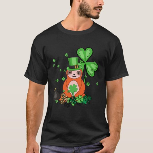 Cute Sloth Shamrock C Lazy St Patricks Day T-shirt (Voorkant)