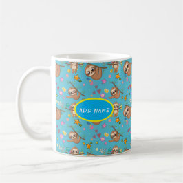 Cute Sloth | Sjabloon bloemen blauwe patroonsterre Koffiemok
