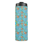 Cute Sloth | Sjabloon bloemen blauwe patroonsterre Thermosbeker (Voorkant)