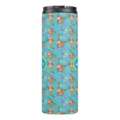 Cute Sloth | Sjabloon bloemen blauwe patroonsterre Thermosbeker (Achterkant)