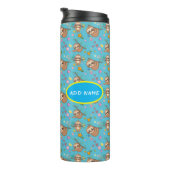 Cute Sloth | Sjabloon bloemen blauwe patroonsterre Thermosbeker (Geroteerd rechts)
