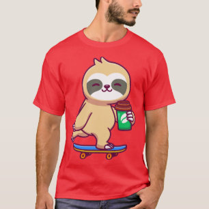 Cute Sloth Skateboarding en Holding Coffee T-shirt
