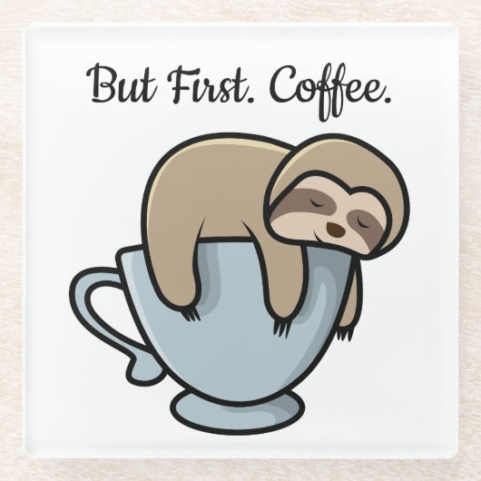 Cute Sloth Sleeping on Coffee Cup Coffee Quote Glazen Onderzetter (Voorkant)