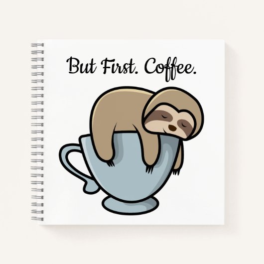 Cute Sloth Sleeping on Coffee Cup Coffee Quote Notitieboek (Voorkant)