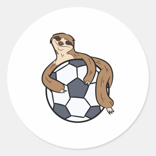 Cute Sloth Soccer Kinder Lazy Sloth met Voetbal Ronde Sticker (Voorkant)