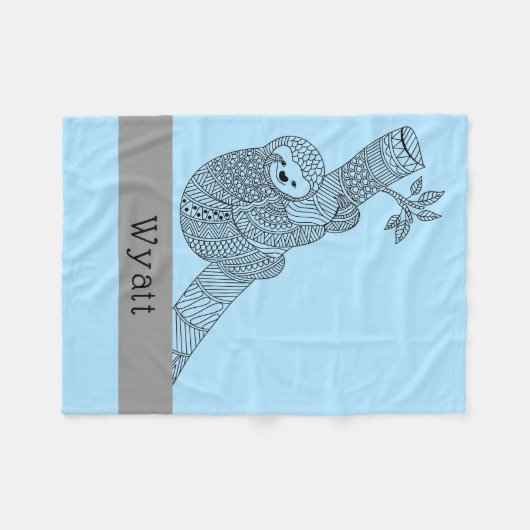 Cute Sloth Tribal Boho Personalised Name Blue Fleece Deken (Voorkant (Horizontaal))