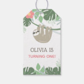 Cute Sloth Tropical Birthday Label Cadeaulabel (Voorkant)