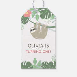 Cute Sloth Tropical Birthday Label Cadeaulabel