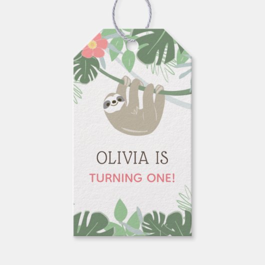 Cute Sloth Tropical Birthday Label Cadeaulabel (Voorkant)