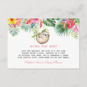 Cute Sloth Tropical Flowers Bouquet Baby shower Informatiekaartje