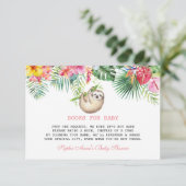 Cute Sloth Tropical Flowers Bouquet Baby shower Informatiekaartje (Staand voorkant)