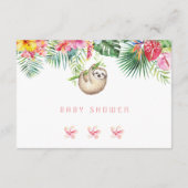 Cute Sloth Tropical Flowers Bouquet Baby shower Informatiekaartje (Achterkant)