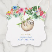 Cute Sloth Tropical Flowers Lijst Baby shower Bedankjes Labels (Achterkant)