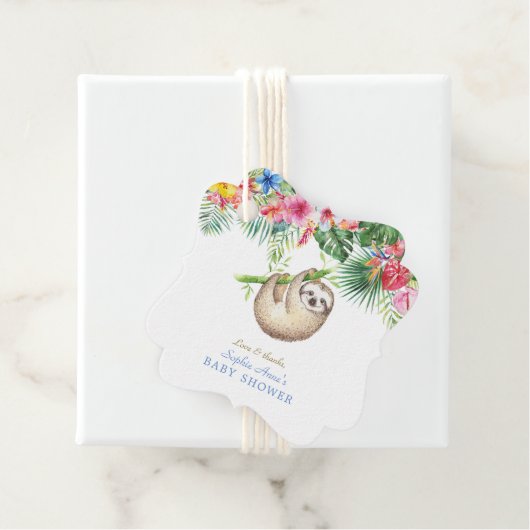 Cute Sloth Tropical Flowers Lijst Baby shower Bedankjes Labels (In situ)