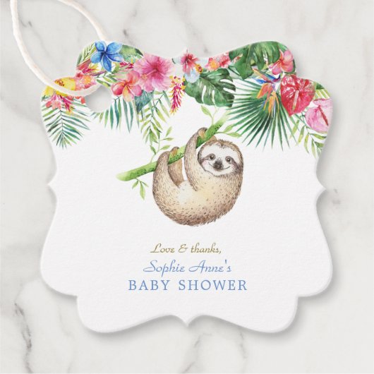 Cute Sloth Tropical Flowers Lijst Baby shower Bedankjes Labels (Voorkant)