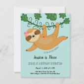 Cute Sloth Tropical Girly Birthday Party Kaart (Voorkant)