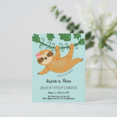 Cute Sloth Tropical Girly Birthday Party Kaart (Staand voorkant)