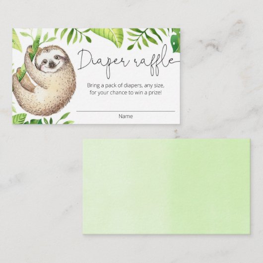 Cute sloth tropical greenery diaper raffle cards informatiekaartje (Voorkant / Achterkant)