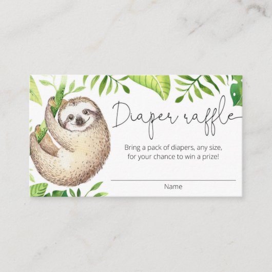 Cute sloth tropical greenery diaper raffle cards informatiekaartje (Voorkant)