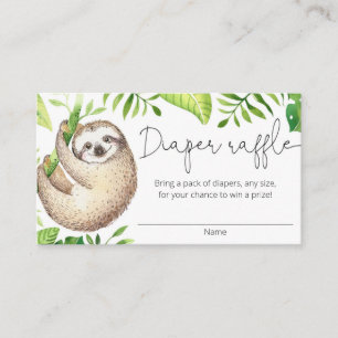 Cute sloth tropical greenery diaper raffle cards informatiekaartje