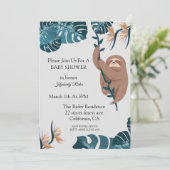 Cute Sloth Tropical Leaf Baby shower Kaart (Staand voorkant)