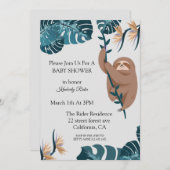 Cute Sloth Tropical Leaf Baby shower Kaart (Voorkant / Achterkant)