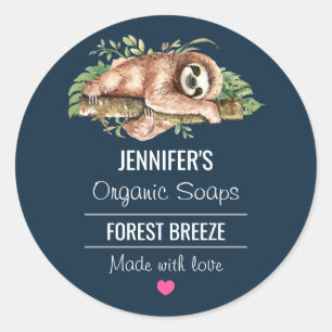 Cute Sloth & Tropical Leaves Waterverf Soap Ronde Sticker