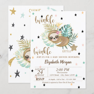 Cute Sloth Twinkle Little Star Baby shower Kaart
